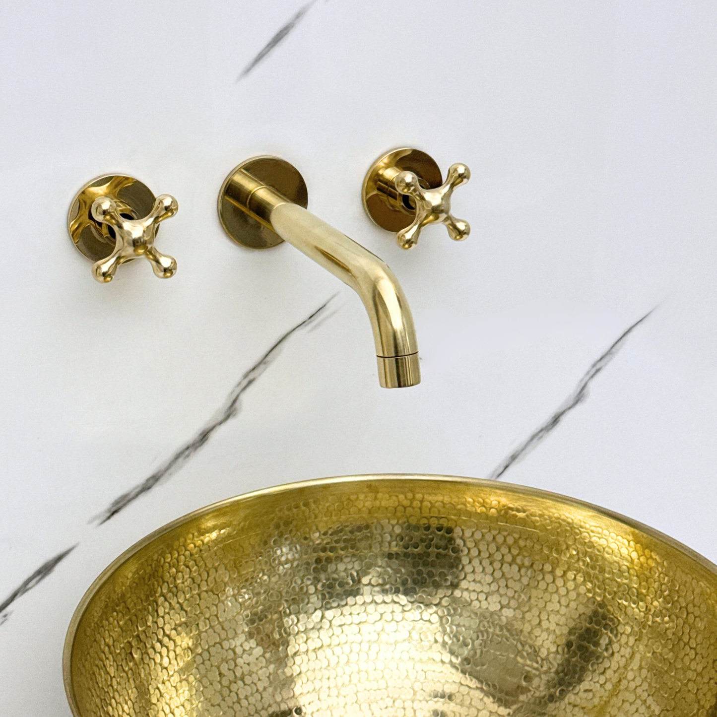 Unlacquered Brass Wall-Mount Faucet with Cross handles