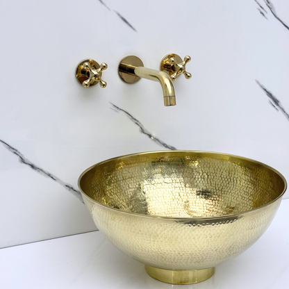 Unlacquered Brass Wall-Mount Faucet with Cross handles