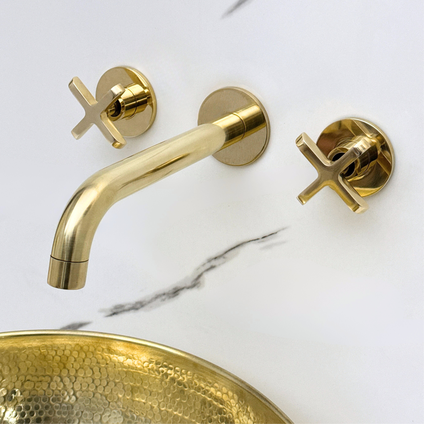 Unlacquered Brass Wall-Mount Faucet with Cross handles