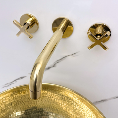 Unlacquered Brass Wall-Mount Faucet with Cross handles