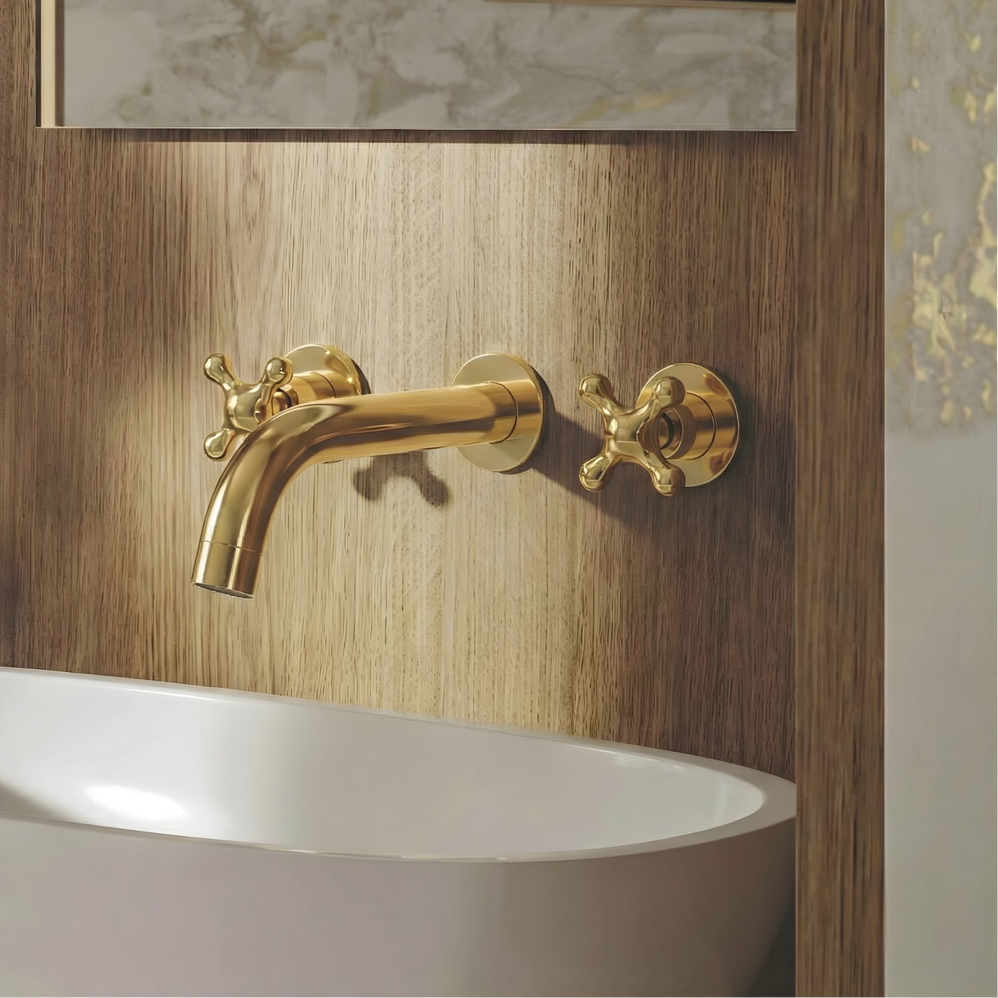Unlacquered Brass Wall-Mount Faucet with Cross handles
