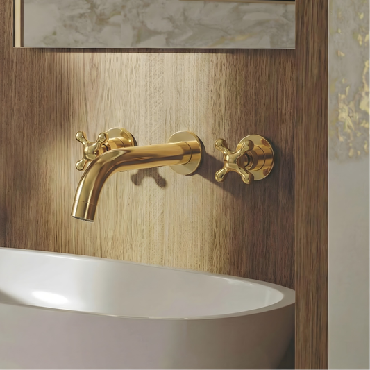 Unlacquered Brass Wall-Mount Faucet with Cross handles