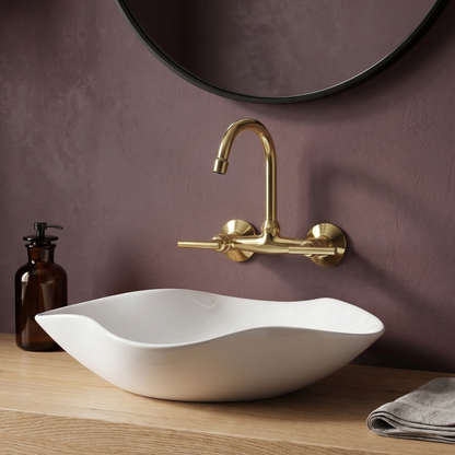 Unlacquered Brass Wall-Mount Bathroom Faucet with Lever handles
