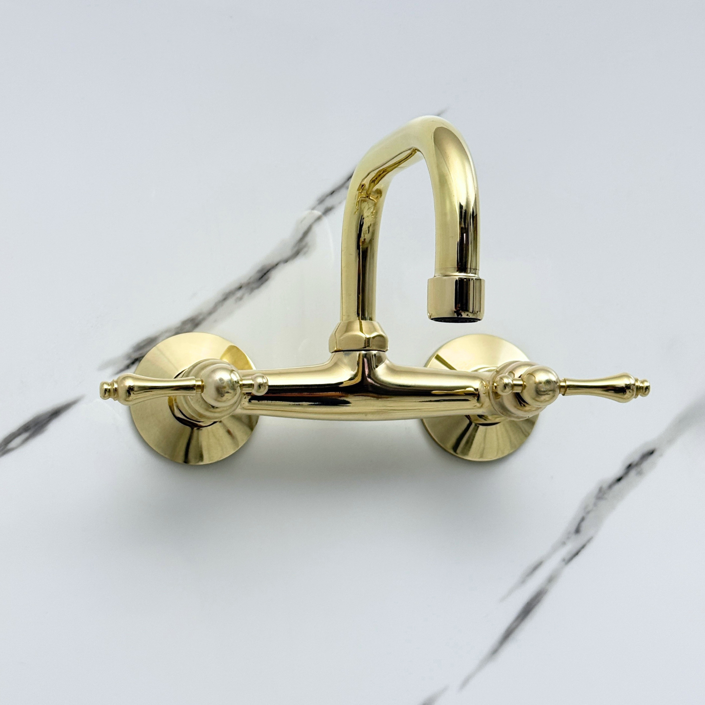 Unlacquered Brass Wall-Mount Bathroom Faucet with Lever handles