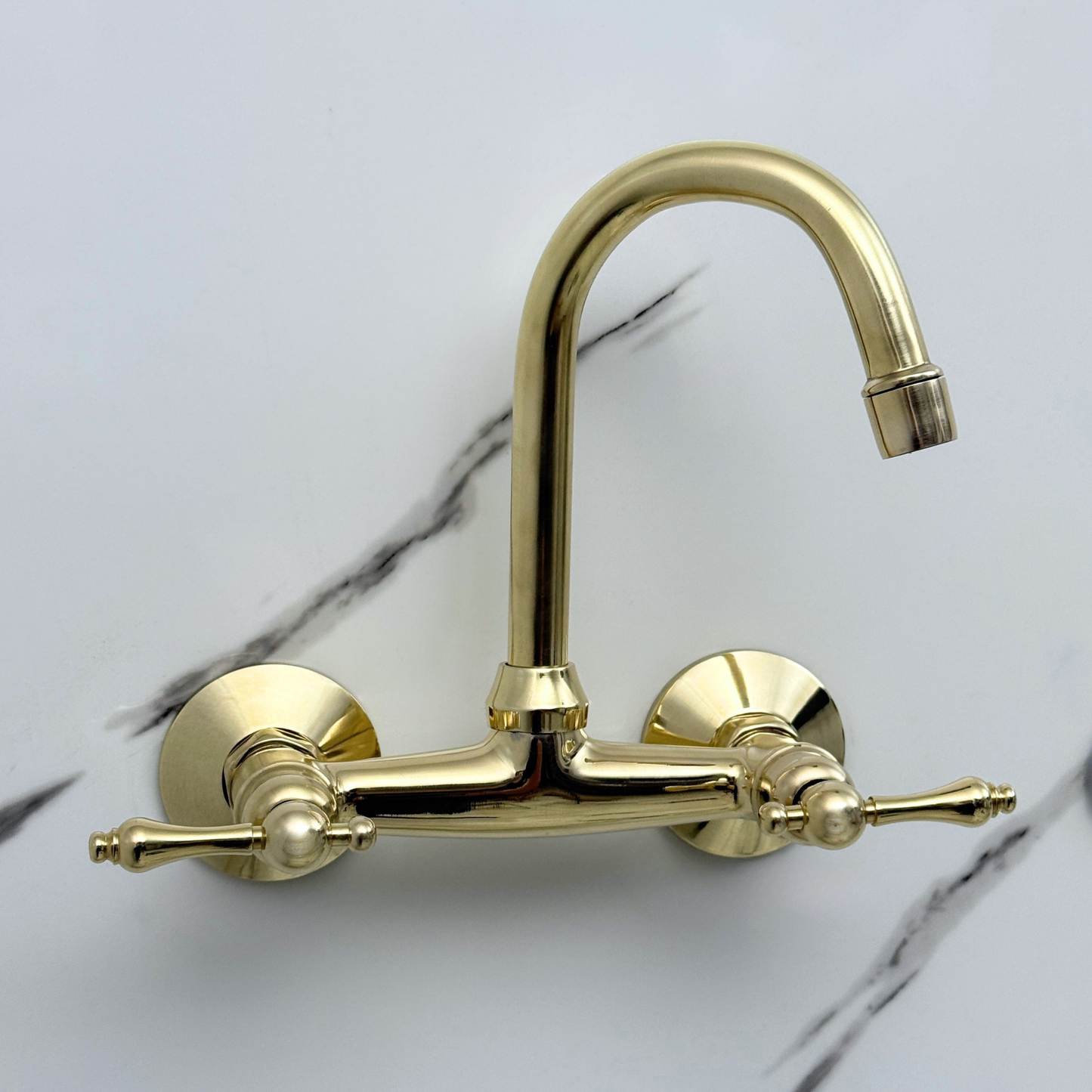 Unlacquered Brass Wall-Mount Bathroom Faucet with Lever handles