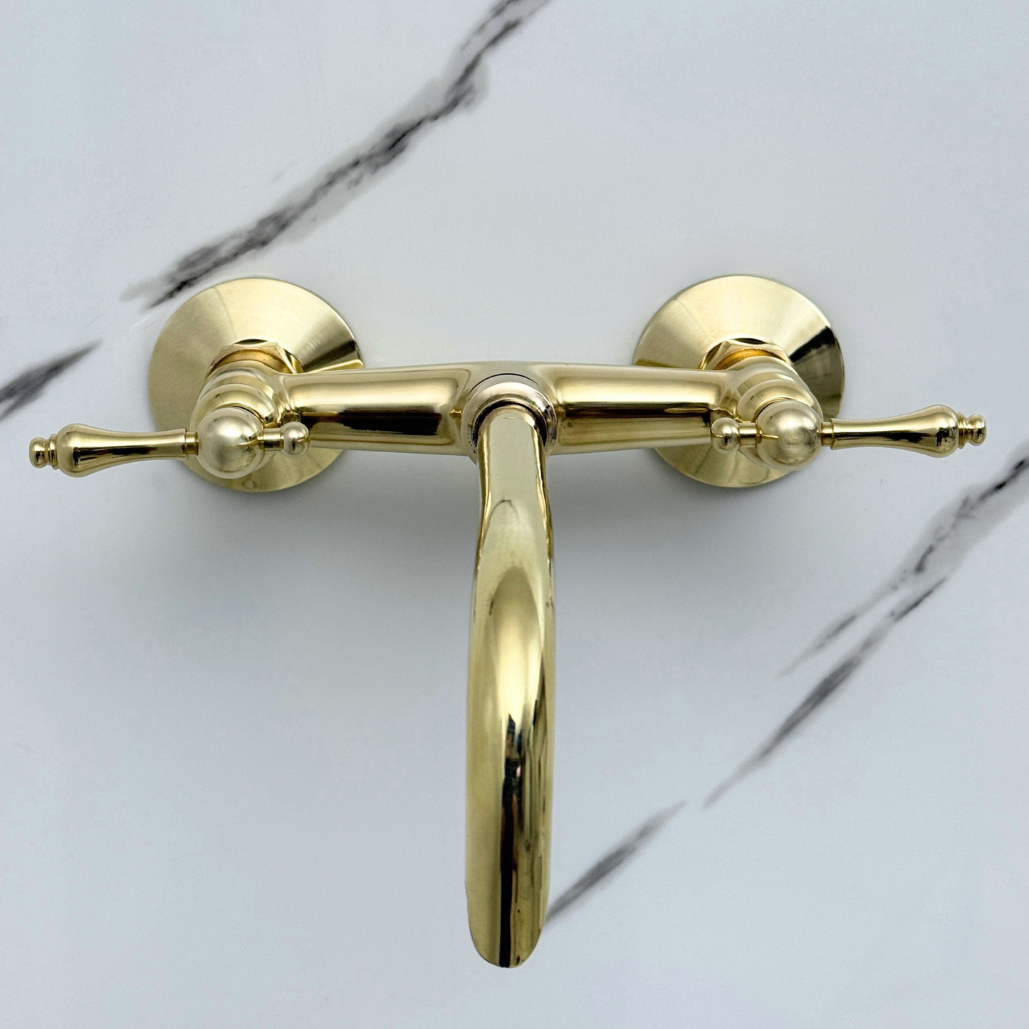 Unlacquered Brass Wall-Mount Bathroom Faucet with Lever handles