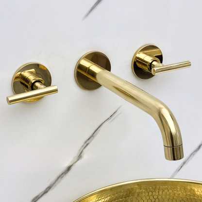 Unlacquered Brass Wall-Mount Faucet with Lever handles