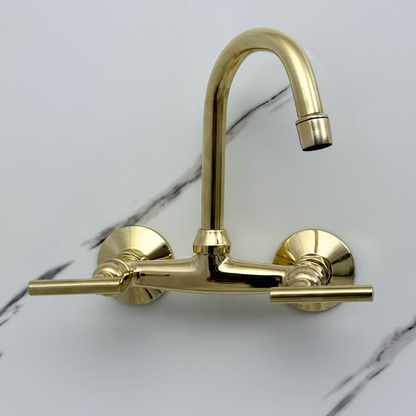 Unlacquered Brass Wall-Mount Bathroom Faucet with Lever handles