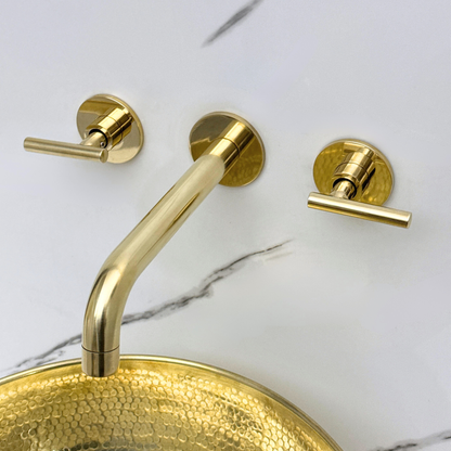 Unlacquered Brass Wall-Mount Faucet with Lever handles