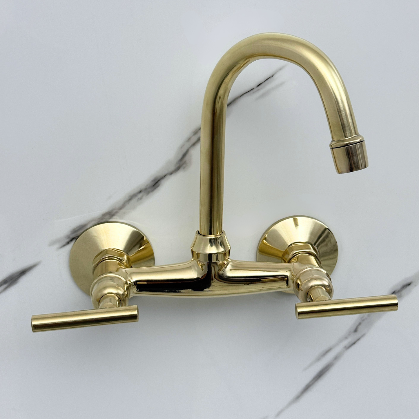 Unlacquered Brass Wall-Mount Bathroom Faucet with Lever handles