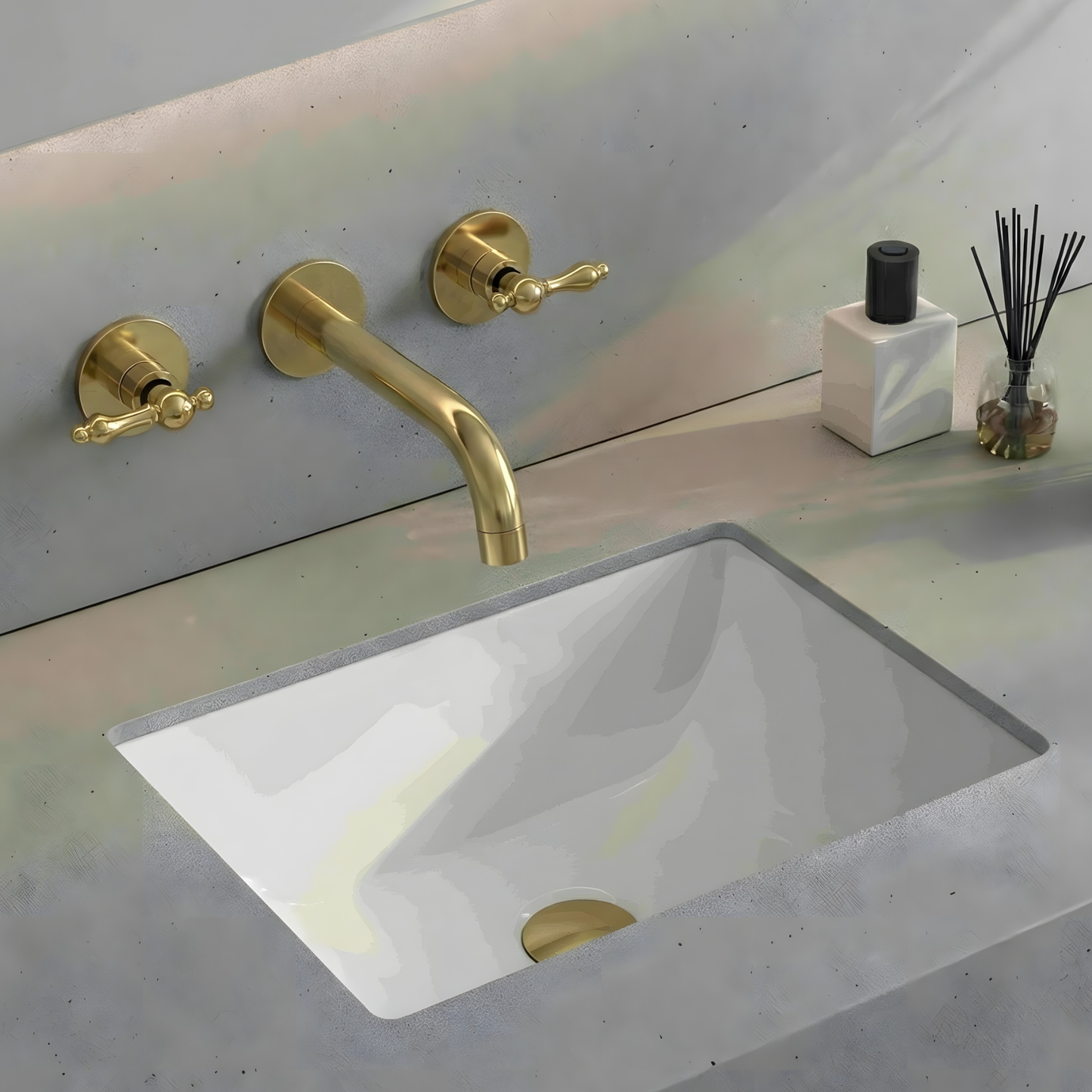 Unlacquered Brass Wall-Mount Faucet with Lever handles