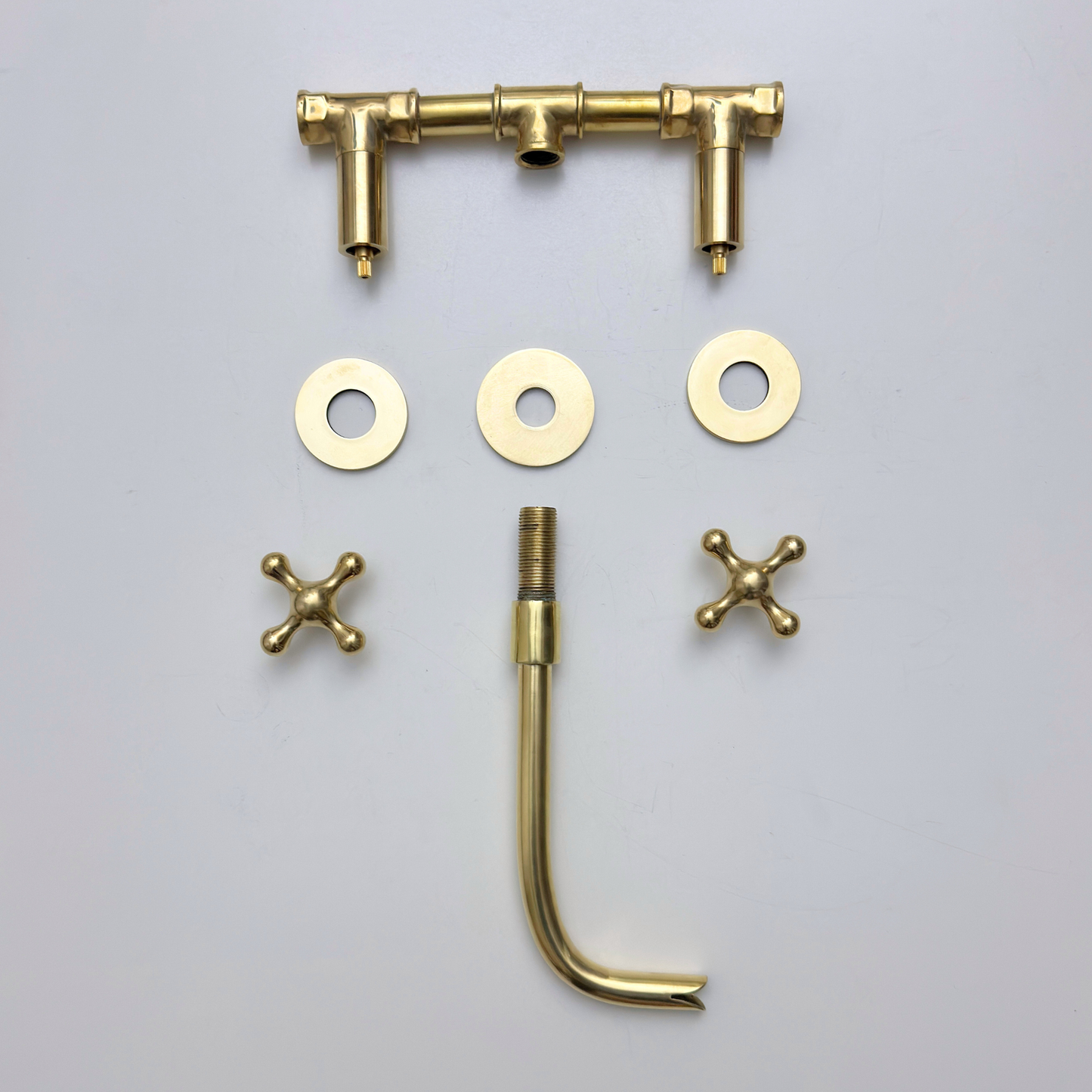 Unlacquered Brass Wall-Mount Sink Faucet with Cross handles
