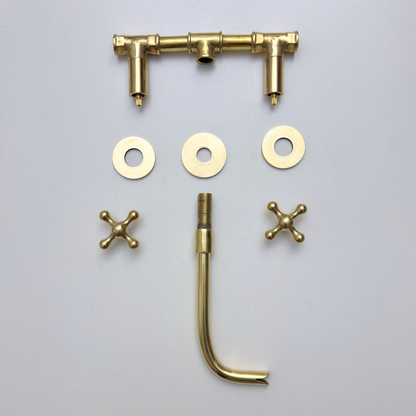 Unlacquered Brass Wall-Mount Sink Faucet with Cross handles