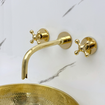 Unlacquered Brass Wall-Mount Sink Faucet with Cross handles
