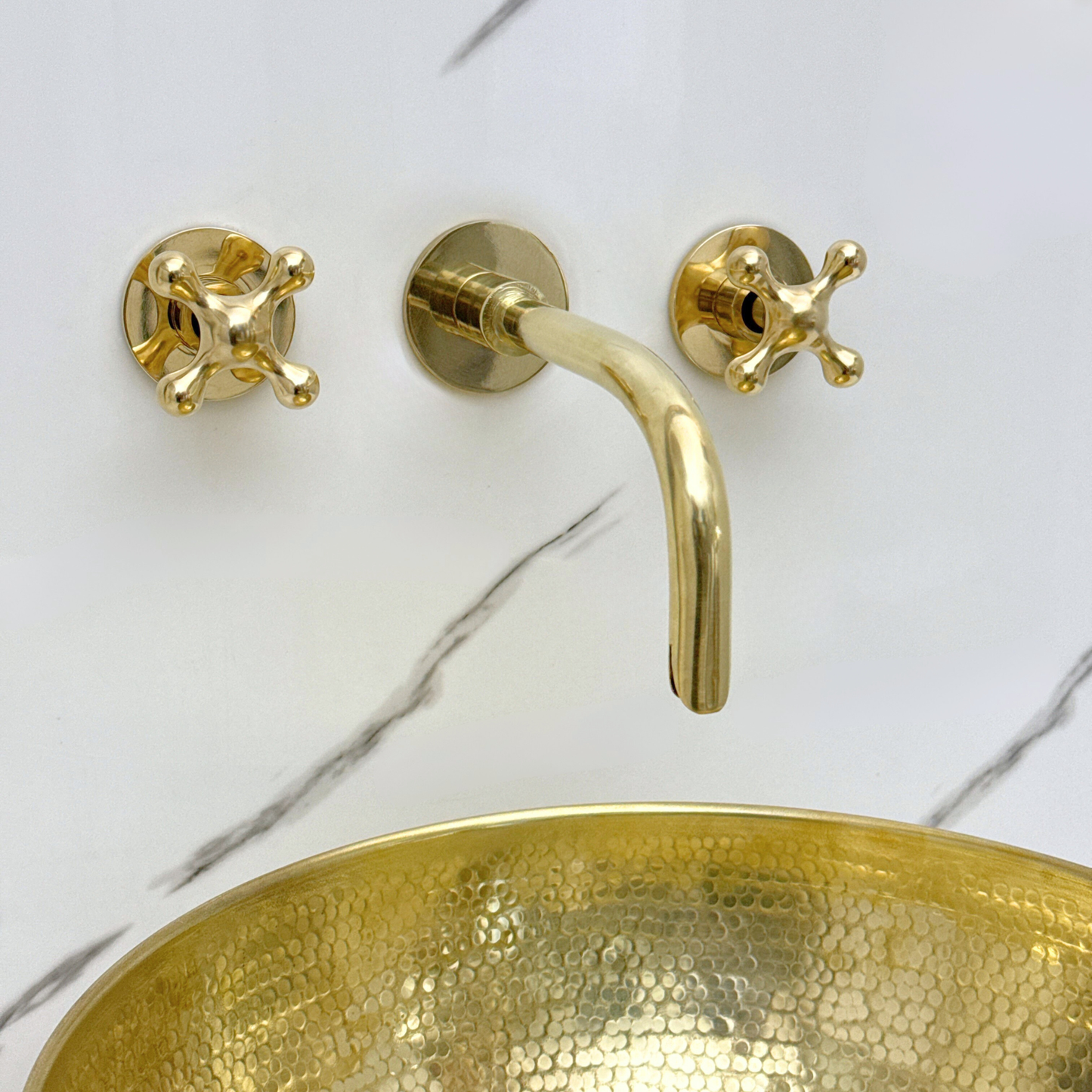 Unlacquered Brass Wall-Mount Sink Faucet with Cross handles