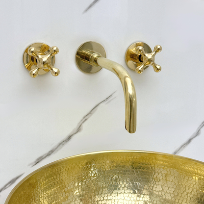 Unlacquered Brass Wall-Mount Sink Faucet with Cross handles