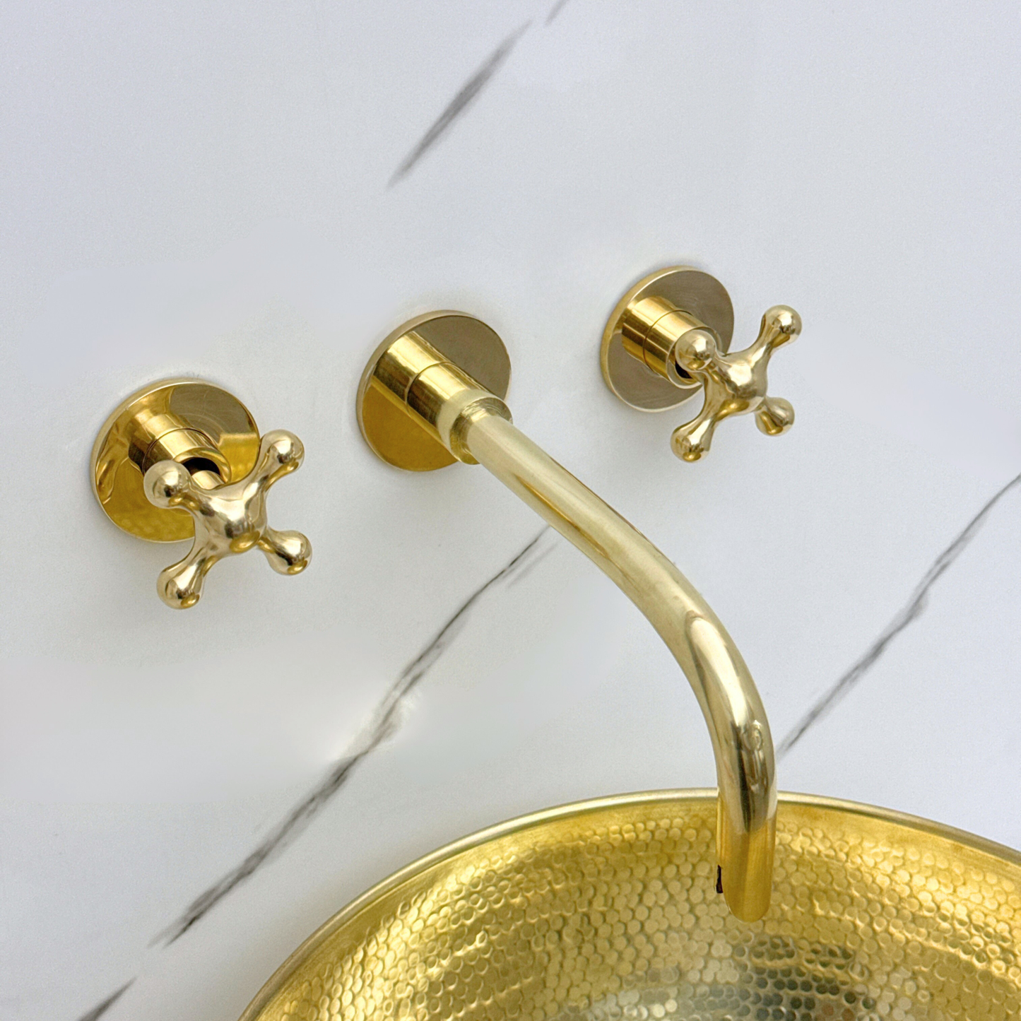 Unlacquered Brass Wall-Mount Sink Faucet with Cross handles