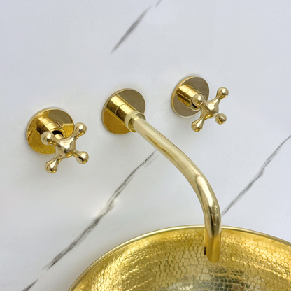 Unlacquered Brass Wall-Mount Sink Faucet with Cross handles