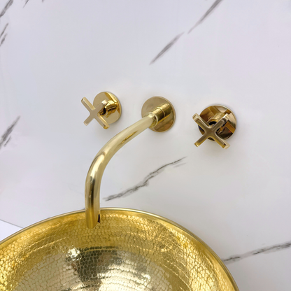 Unlacquered Brass Wall-Mount Sink Faucet with Cross handles