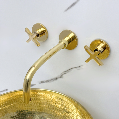 Unlacquered Brass Wall-Mount Sink Faucet with Cross handles
