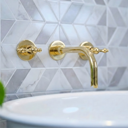 Unlacquered Brass Wall-Mount Sink Faucet with Lever handles