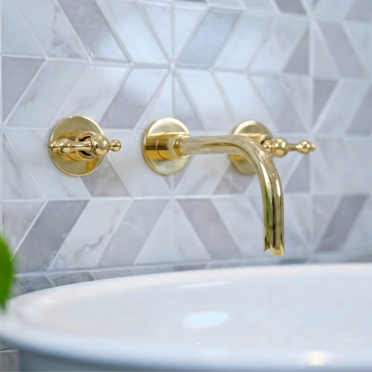 Unlacquered Brass Wall-Mount Sink Faucet with Lever handles