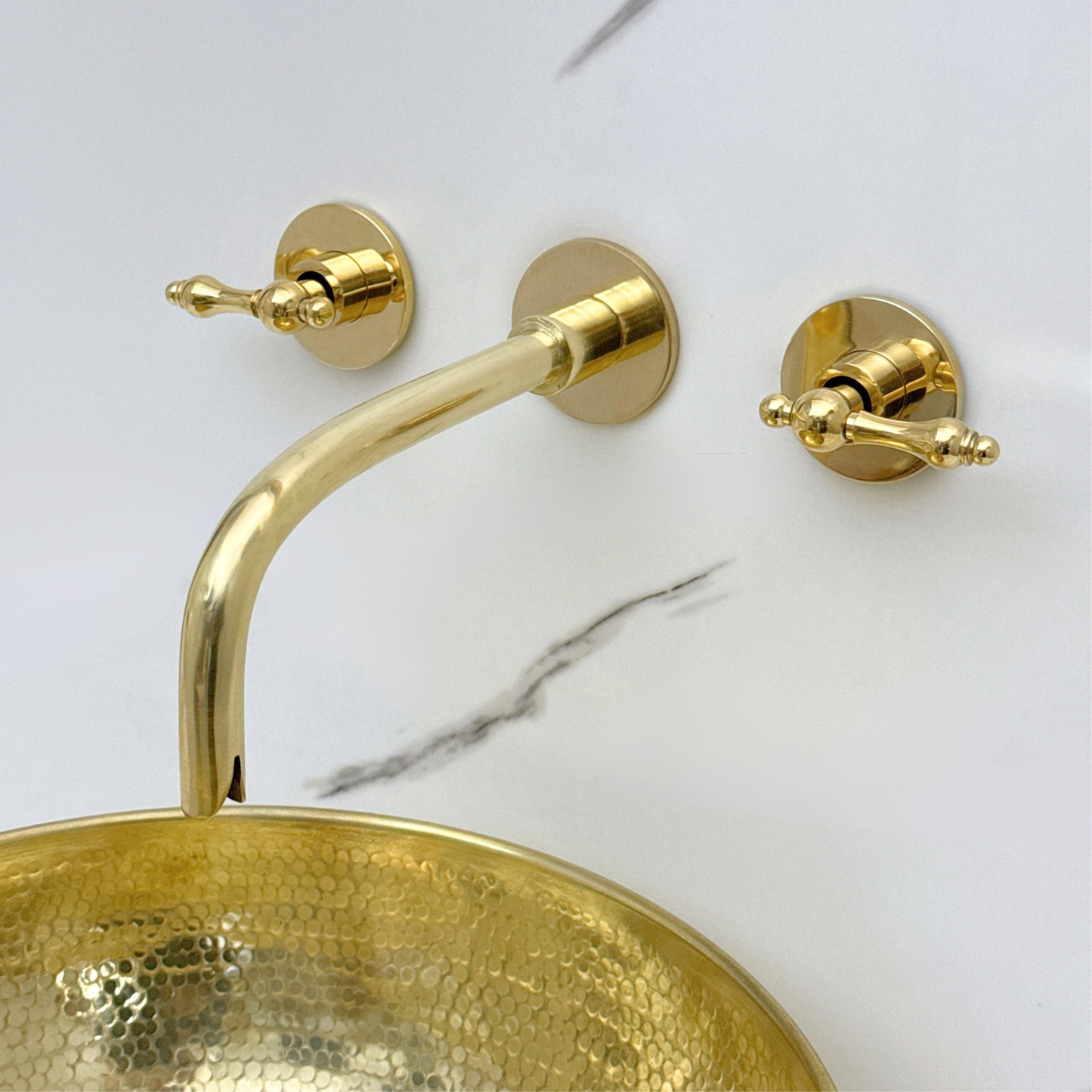 Unlacquered Brass Wall-Mount Sink Faucet with Lever handles
