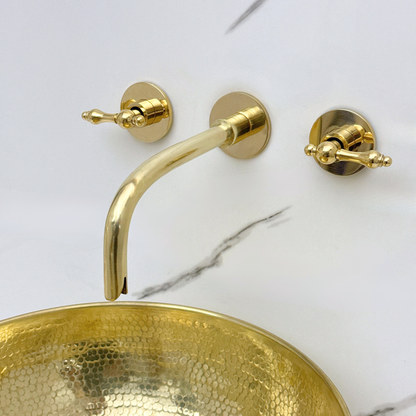 Unlacquered Brass Wall-Mount Sink Faucet with Lever handles