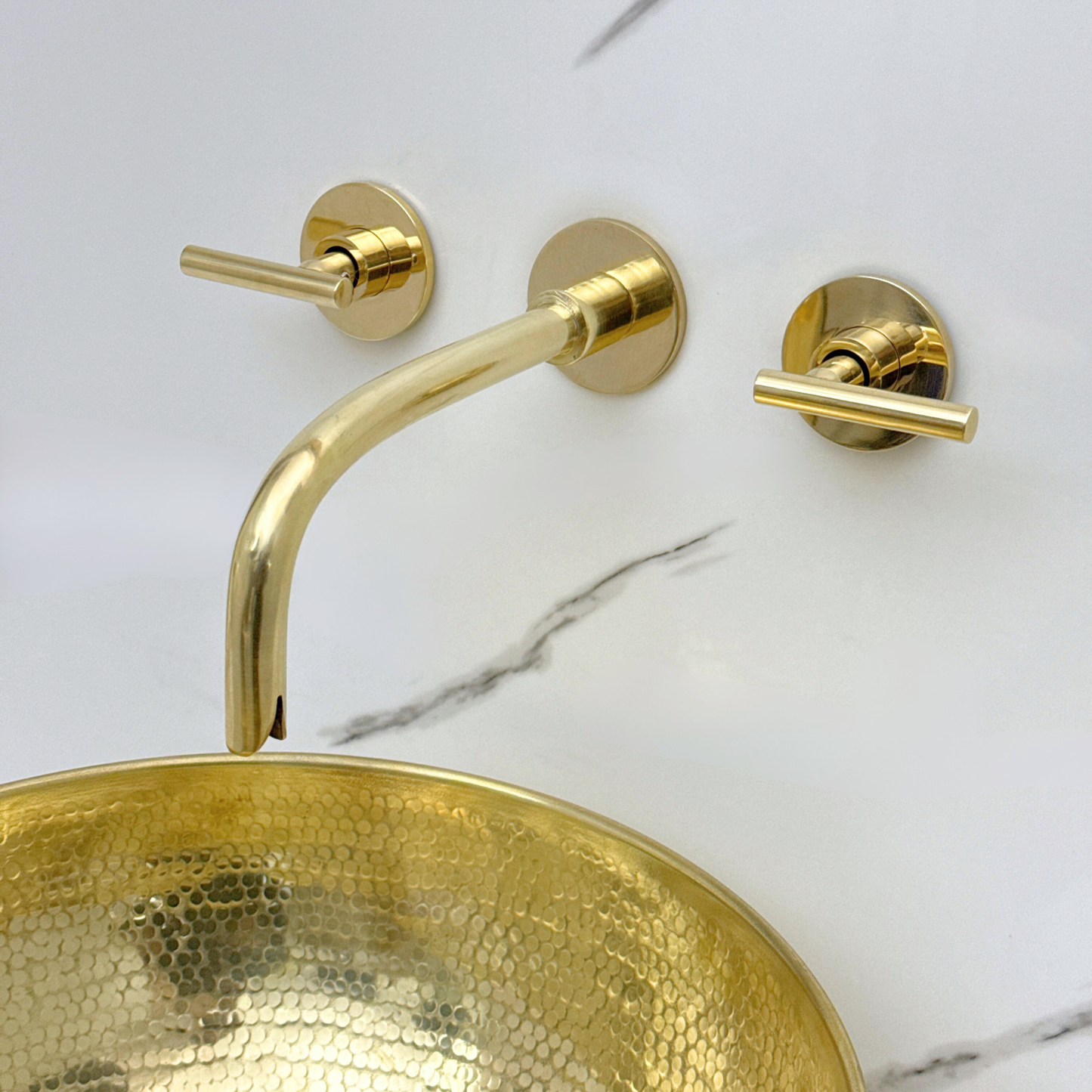 Unlacquered Brass Wall-Mount Sink Faucet with Lever handles