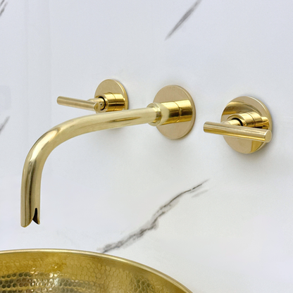 Unlacquered Brass Wall-Mount Sink Faucet with Lever handles