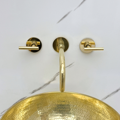 Unlacquered Brass Wall-Mount Sink Faucet with Lever handles