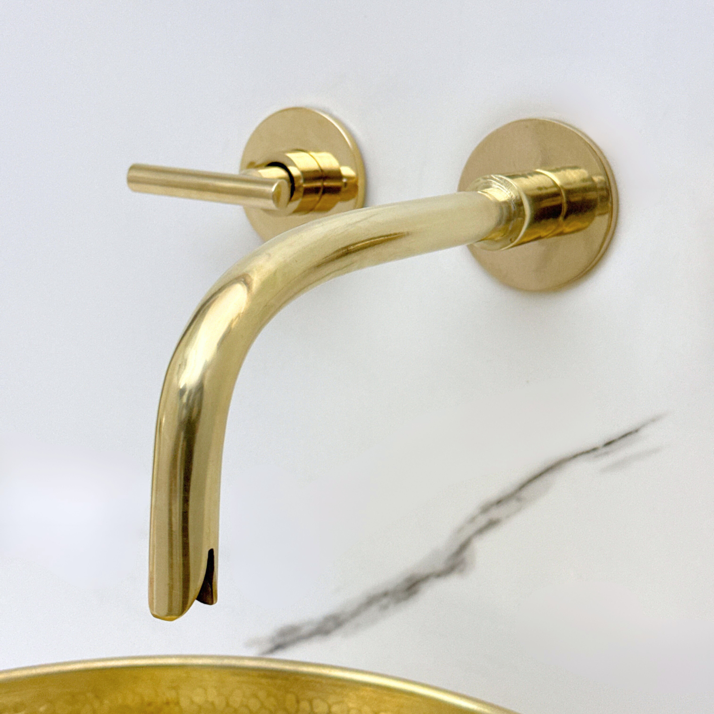 Unlacquered Brass Wall-Mount Sink Faucet with Lever handles