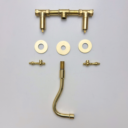 Unlacquered Brass Wall Mount Bathroom Faucet with Lever handles