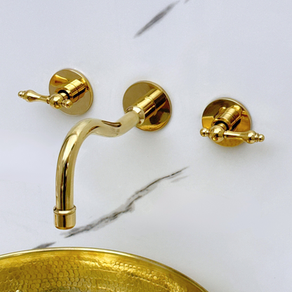Unlacquered Brass Wall Mount Bathroom Faucet with Lever handles