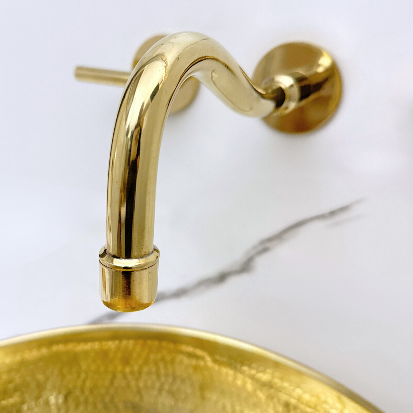Unlacquered Brass Wall Mount Bathroom Faucet with Lever handles