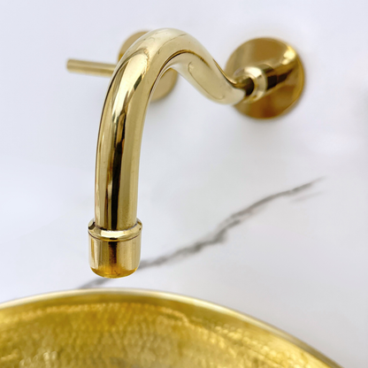 Unlacquered Brass Wall Mount Bathroom Faucet with Lever handles