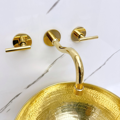 Unlacquered Brass Wall Mount Bathroom Faucet with Lever handles