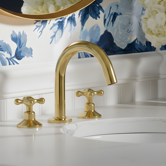 Unlacquered Brass Widespread Bathroom 3 Holes Faucet With Cross Handles