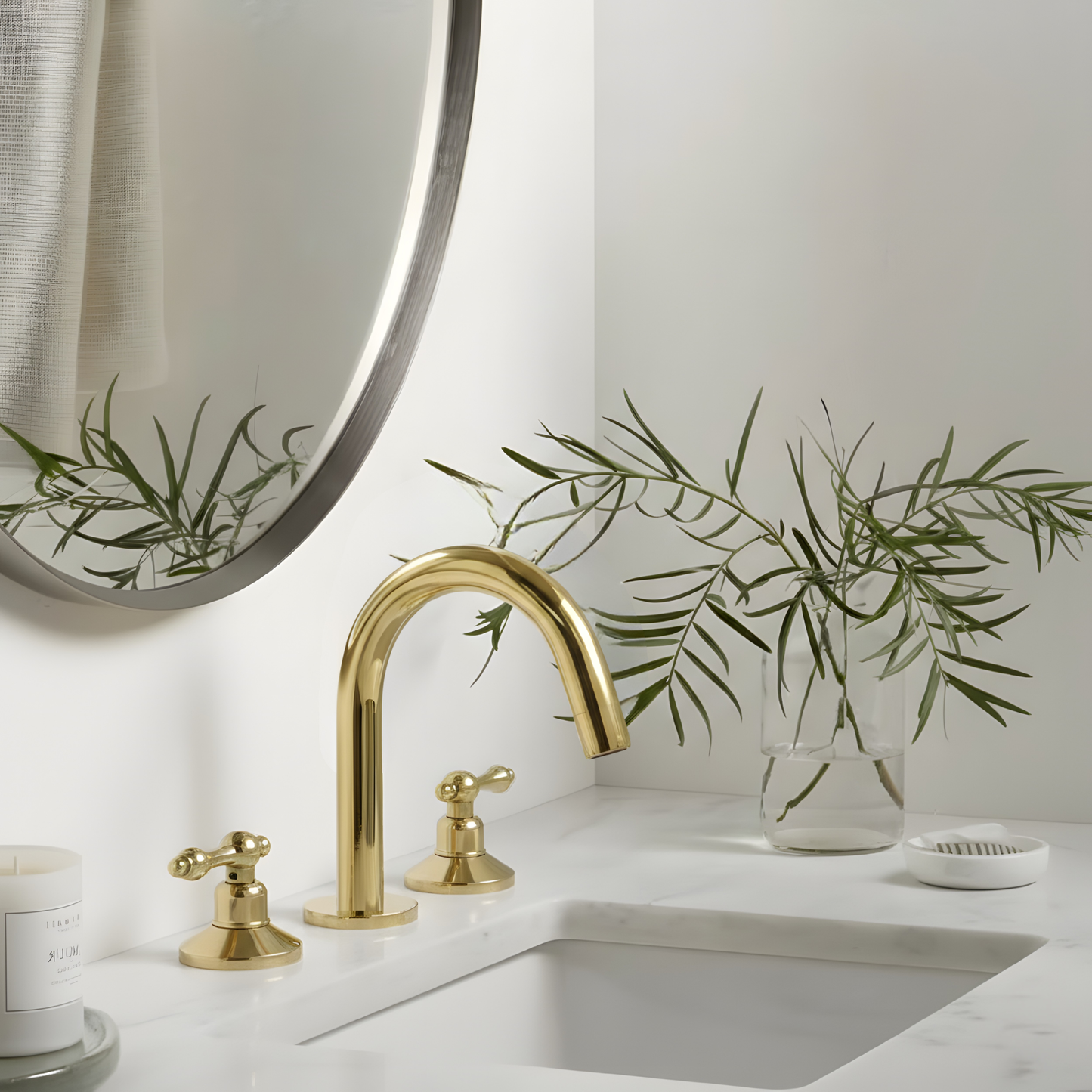 Unlacquered Brass Widespread Bathroom Sink Faucet With Lever Handles