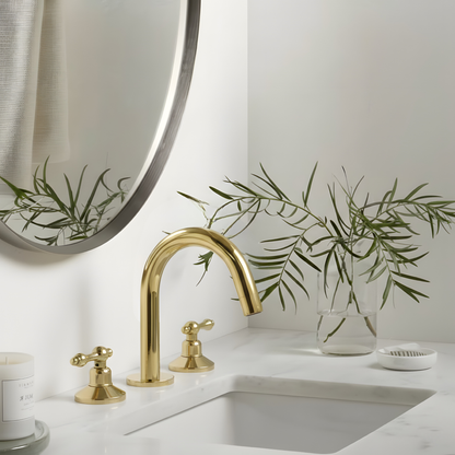 Unlacquered Brass Widespread Bathroom Sink Faucet With Lever Handles