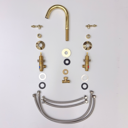 Unlacquered Brass Widespread Bathroom Sink Faucet With Lever Handles