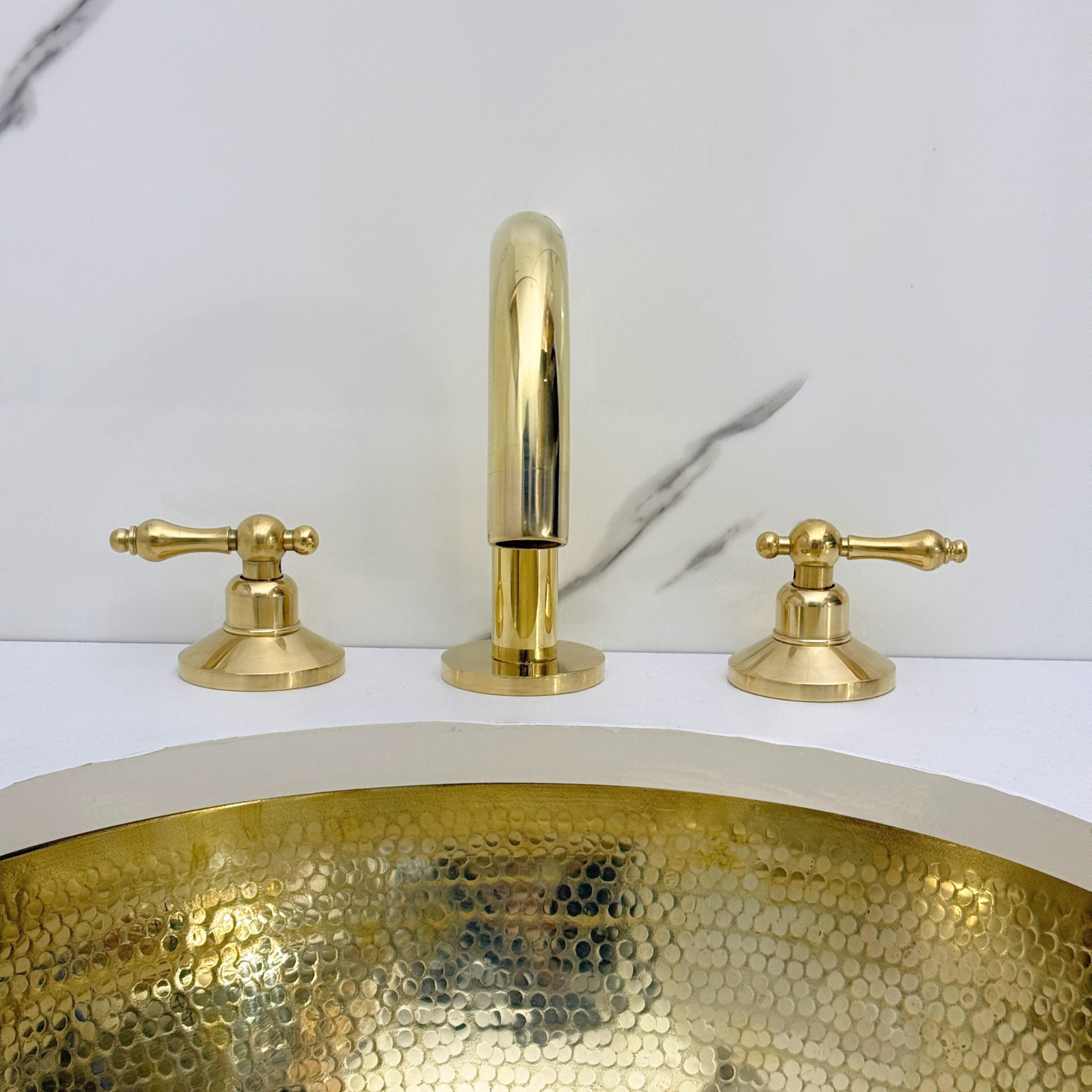 Unlacquered Brass Widespread Bathroom Sink Faucet With Lever Handles