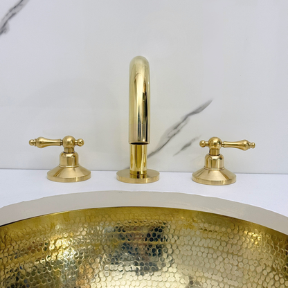 Unlacquered Brass Widespread Bathroom Sink Faucet With Lever Handles