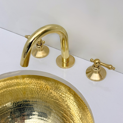 Unlacquered Brass Widespread Bathroom Sink Faucet With Lever Handles