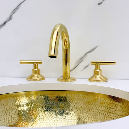 Unlacquered Brass Widespread Bathroom Sink Faucet With Lever Handles