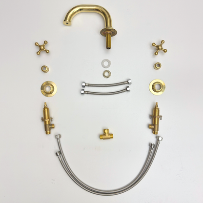 Unlacquered Brass Widespread Bathroom Faucet With Cross Handles