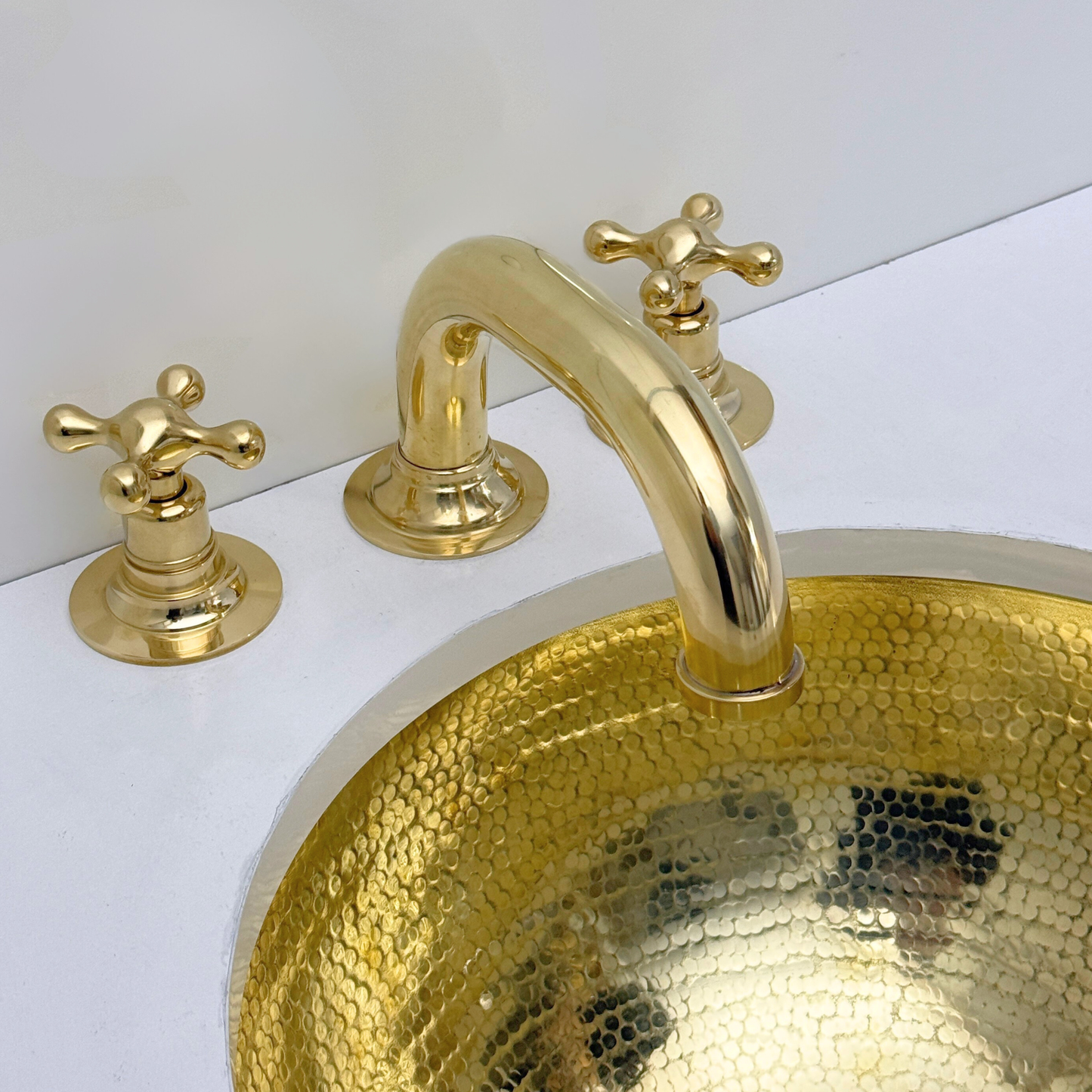 Unlacquered Brass Widespread Bathroom Faucet With Cross Handles