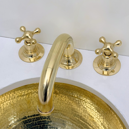 Unlacquered Brass Widespread Bathroom Faucet With Cross Handles