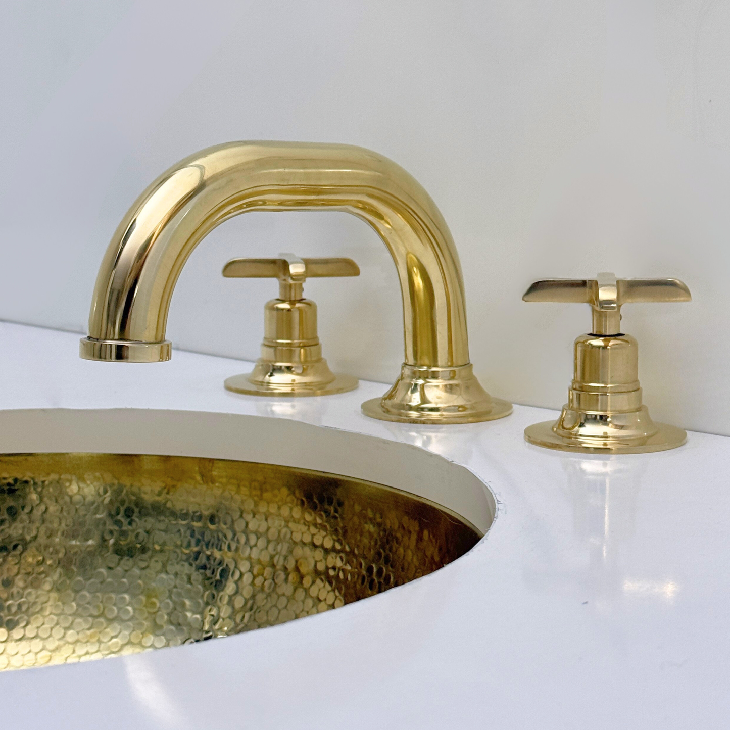 Unlacquered Brass Widespread Bathroom Faucet With Cross Handles