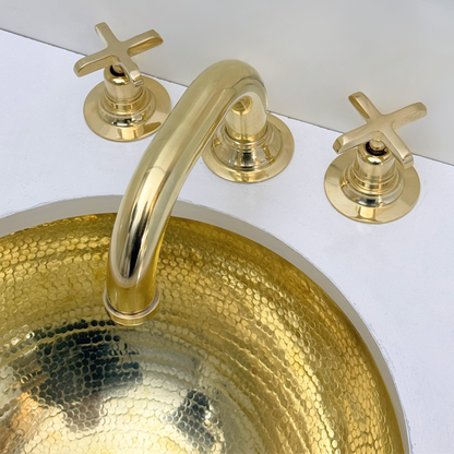 Unlacquered Brass Widespread Bathroom Faucet With Cross Handles